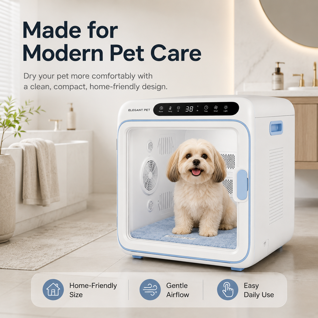 ELEGANT PET Smart Pet Dryer Box for Cats & Small Dogs – 360° Airflow, Adjustable Temperature & Quiet Drying