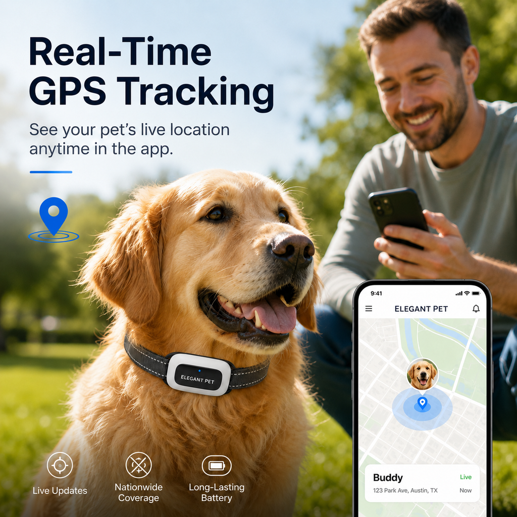 ELEGANT PET Smart GPS Dog Collar & Matching Leash Set – Real-Time Tracking, Virtual Fence Alerts & App Control
