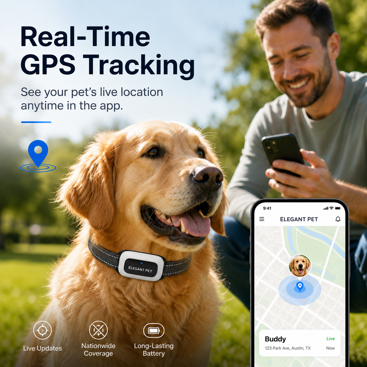 ELEGANT PET Smart GPS Dog Collar & Matching Leash Set – Real-Time Tracking, Virtual Fence Alerts & App Control