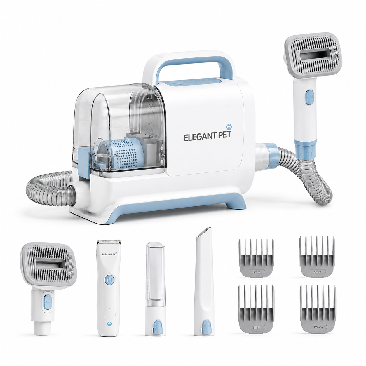 ELEGANT PET 7-in-1 Pet Grooming Vacuum Kit – Dog & Cat Hair Vacuum with Clippers, Grooming Brush & Deshedding Tools