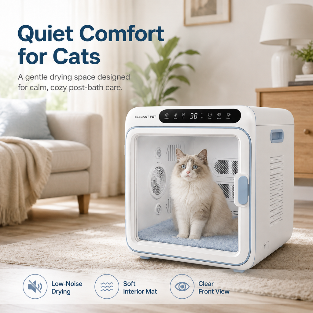 ELEGANT PET Smart Pet Dryer Box for Cats & Small Dogs – 360° Airflow, Adjustable Temperature & Quiet Drying