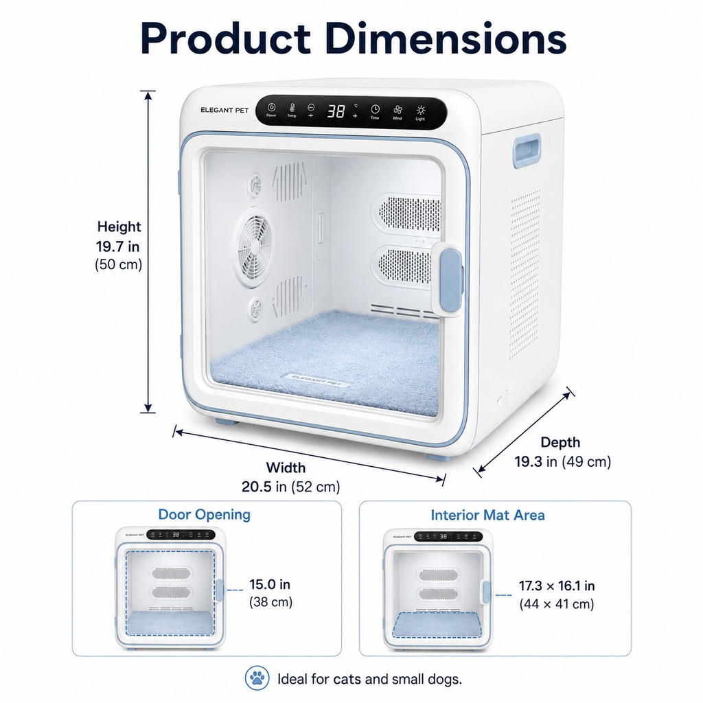 ELEGANT PET Smart Pet Dryer Box for Cats & Small Dogs – 360° Airflow, Adjustable Temperature & Quiet Drying