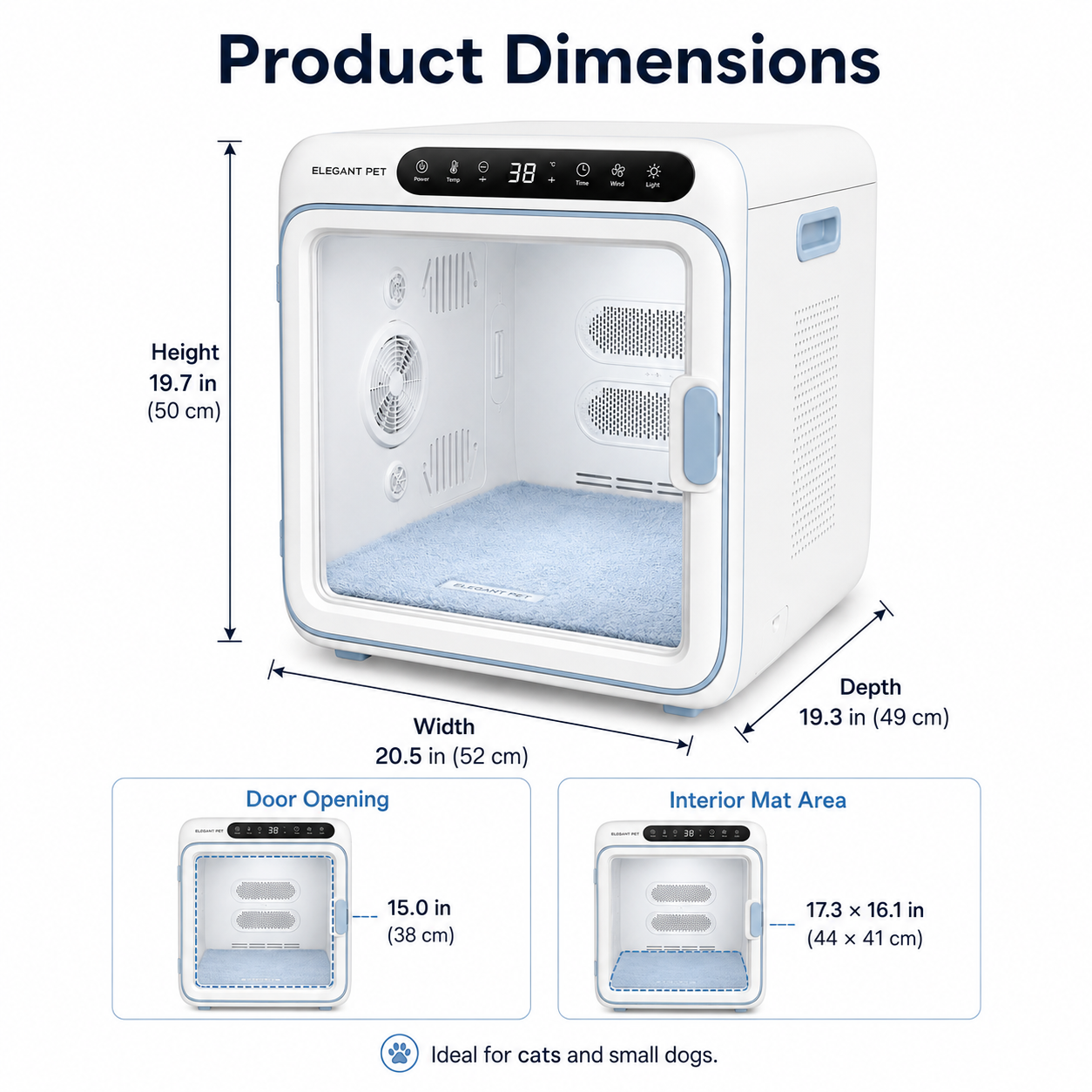 ELEGANT PET Smart Pet Dryer Box for Cats & Small Dogs – 360° Airflow, Adjustable Temperature & Quiet Drying