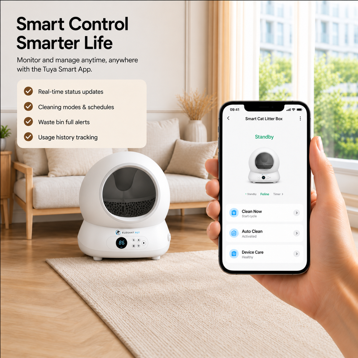ELEGANT PET Smart Self-Cleaning Cat Litter Box with App Control