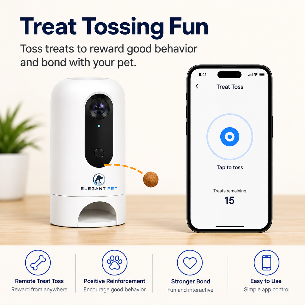 ELEGANT PET 1080p Smart Pet Camera with Treat Dispenser, Night Vision & Two-Way Audio