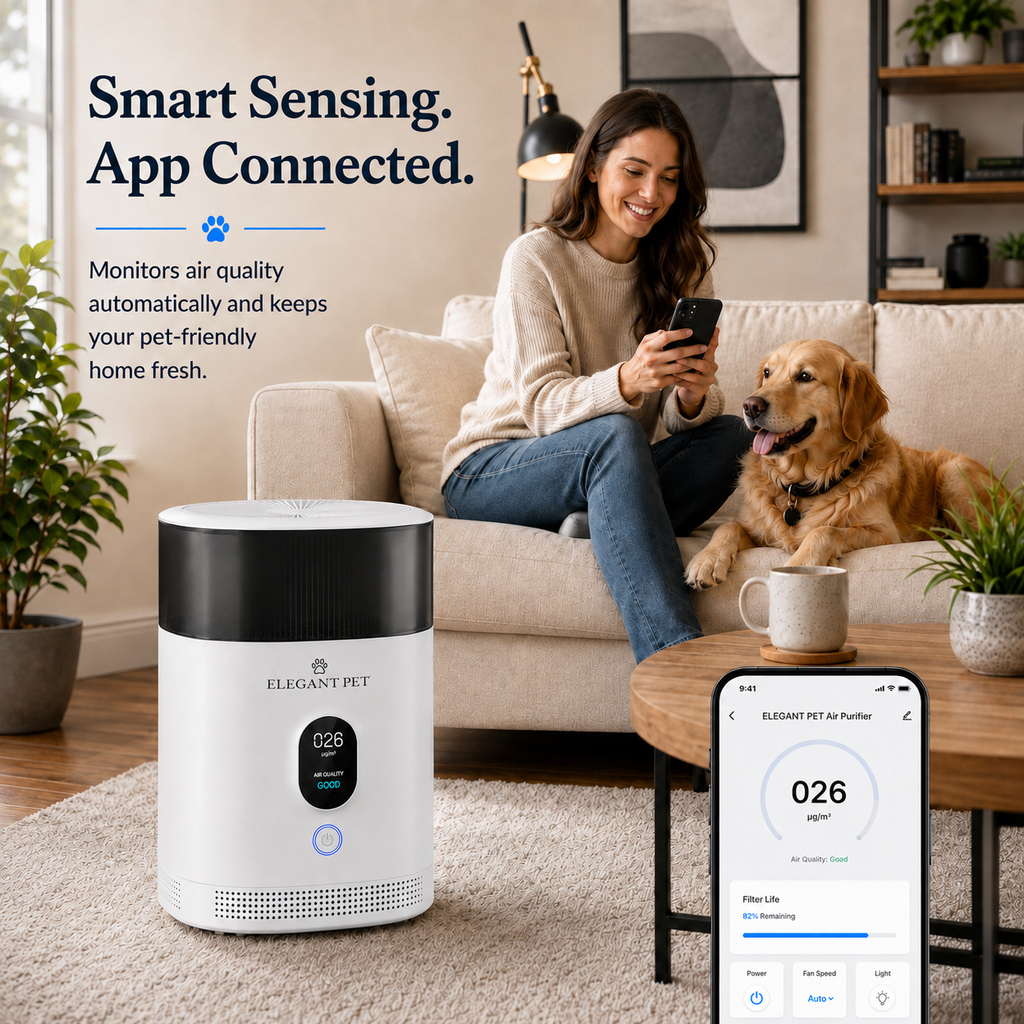 ELEGANT PET Smart Pet Air Purifier – 3-Stage Filtration, App Control & Quiet Sleep Mode