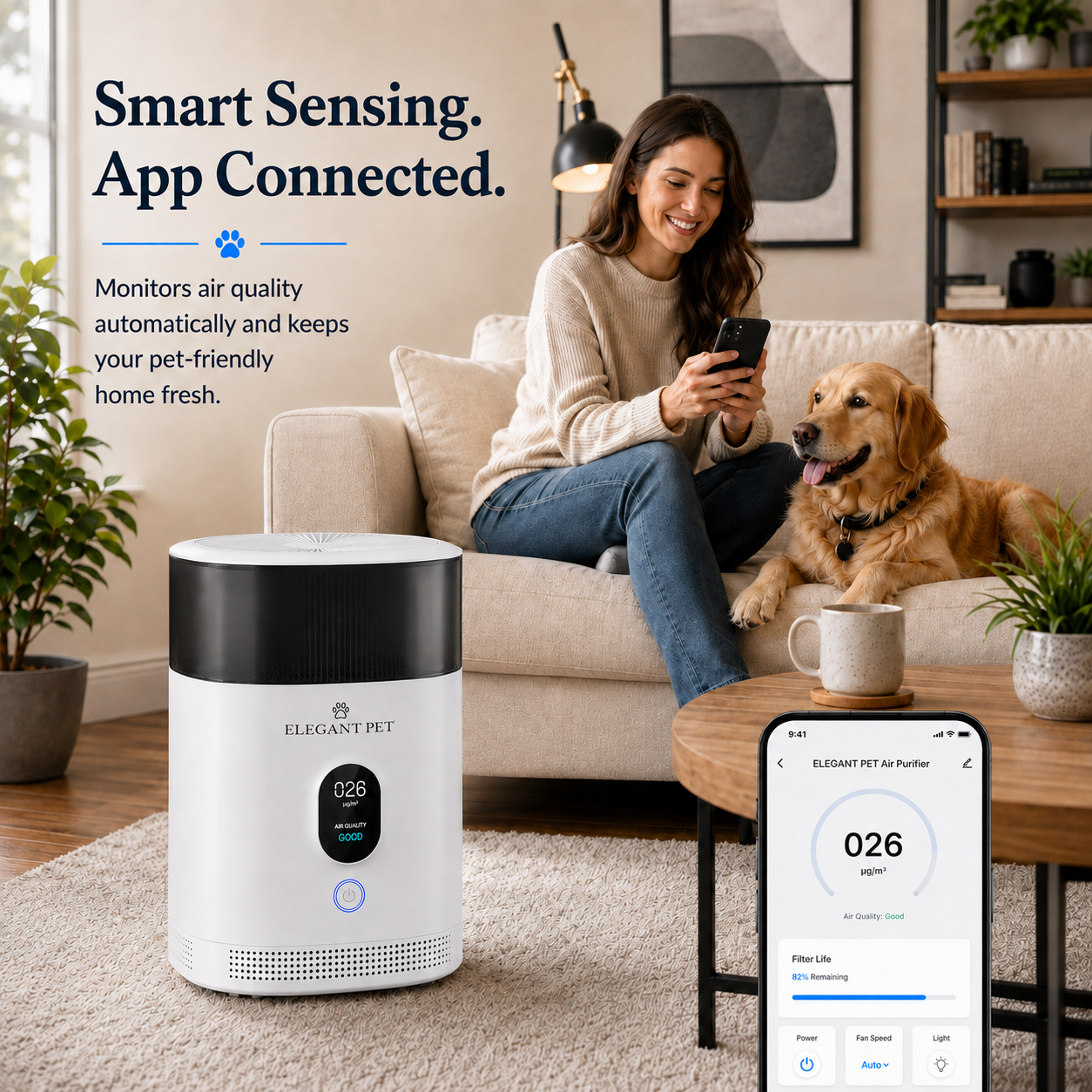 ELEGANT PET Smart Pet Air Purifier – 3-Stage Filtration, App Control & Quiet Sleep Mode
