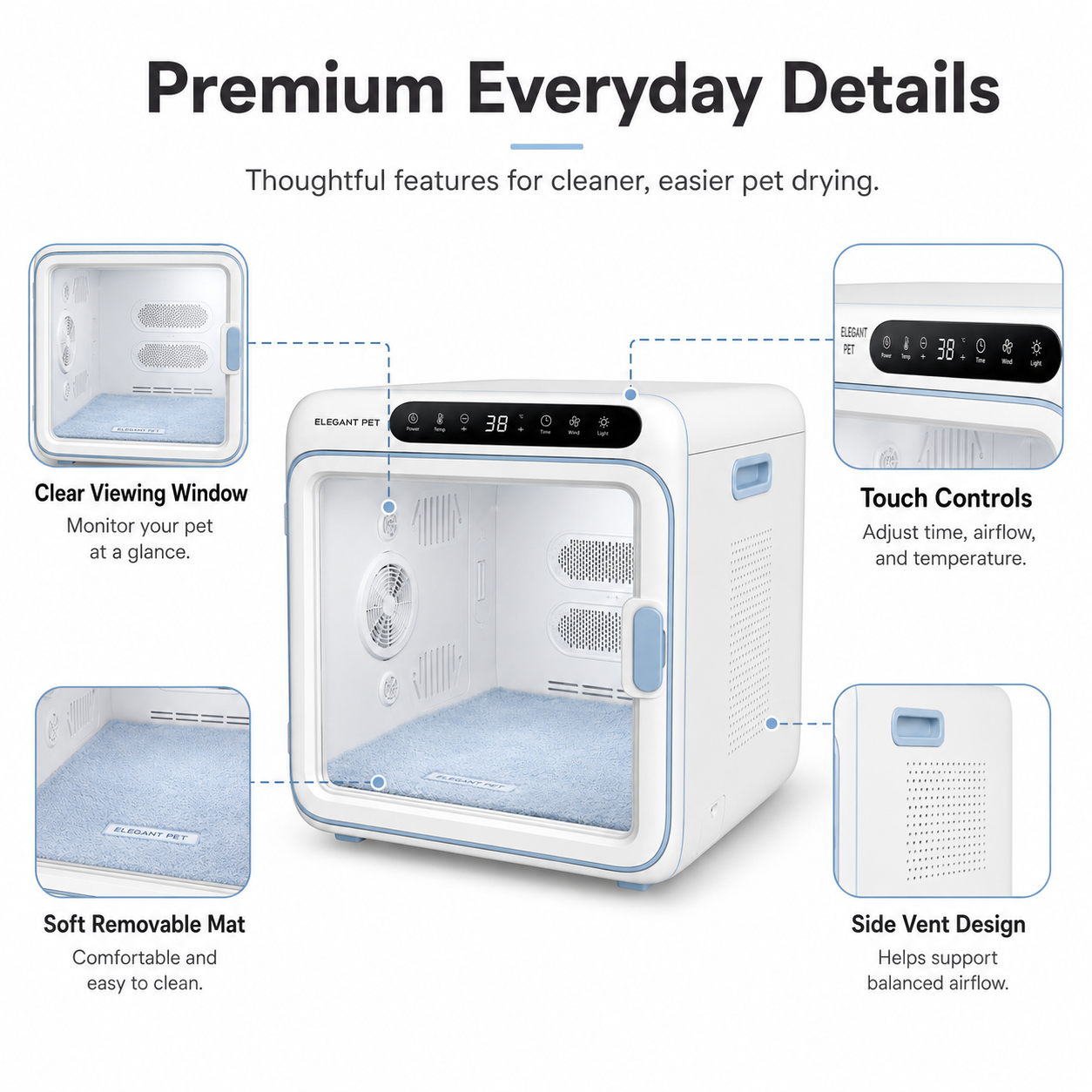 ELEGANT PET Smart Pet Dryer Box for Cats & Small Dogs – 360° Airflow, Adjustable Temperature & Quiet Drying