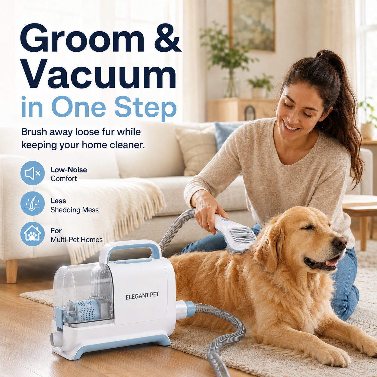 ELEGANT PET 7-in-1 Pet Grooming Vacuum Kit – Dog & Cat Hair Vacuum with Clippers, Grooming Brush & Deshedding Tools