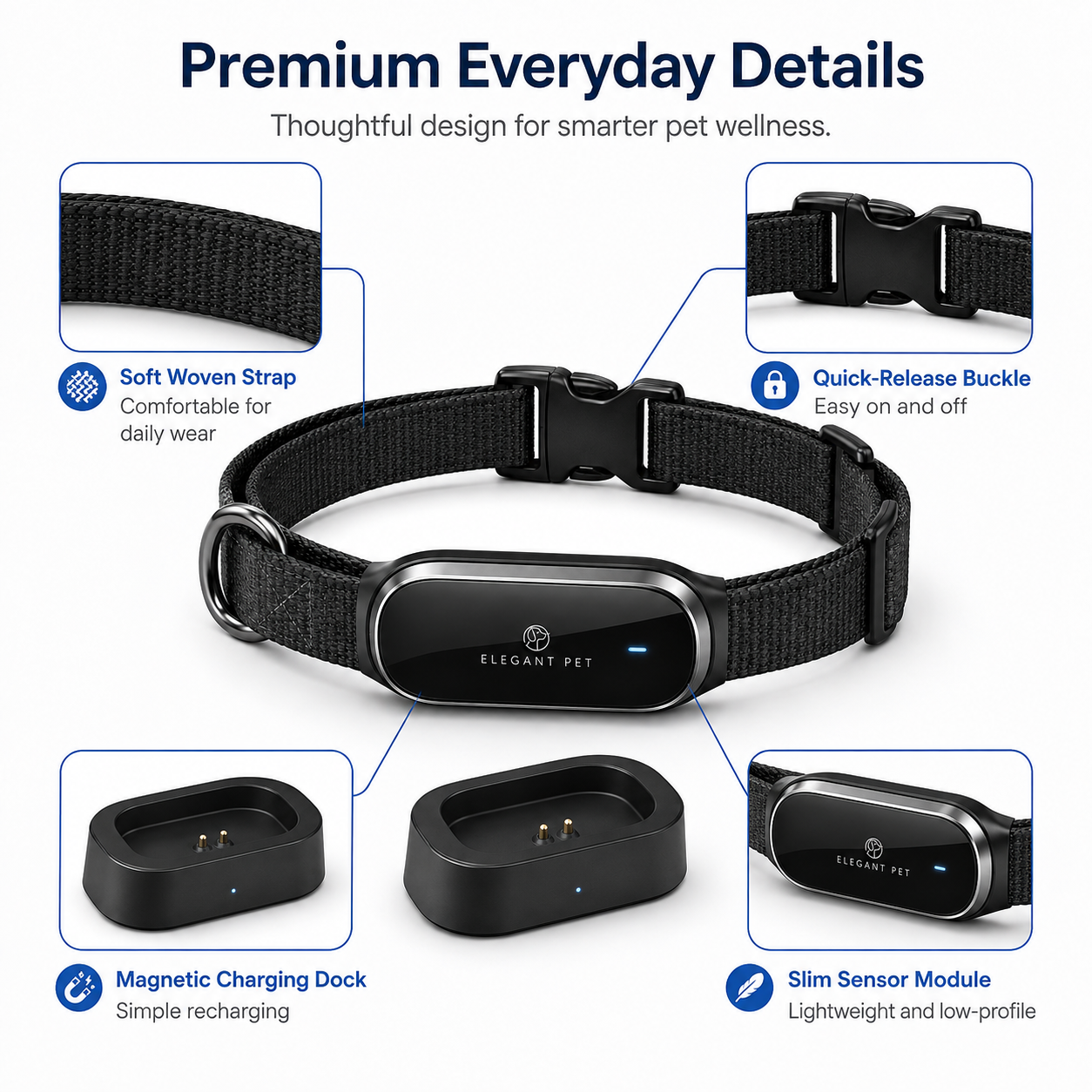 ELEGANT PET AI Smart Health Collar – Activity, Sleep & Wellness Tracking with App Connectivity