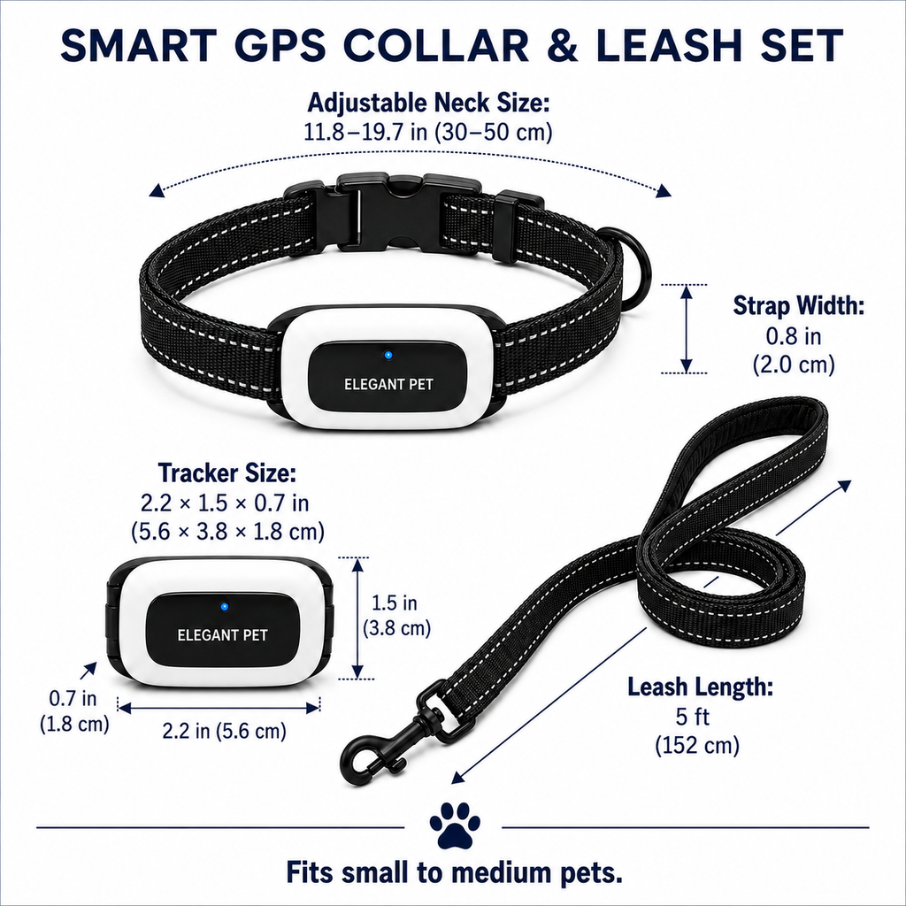 ELEGANT PET Smart GPS Dog Collar & Matching Leash Set – Real-Time Tracking, Virtual Fence Alerts & App Control
