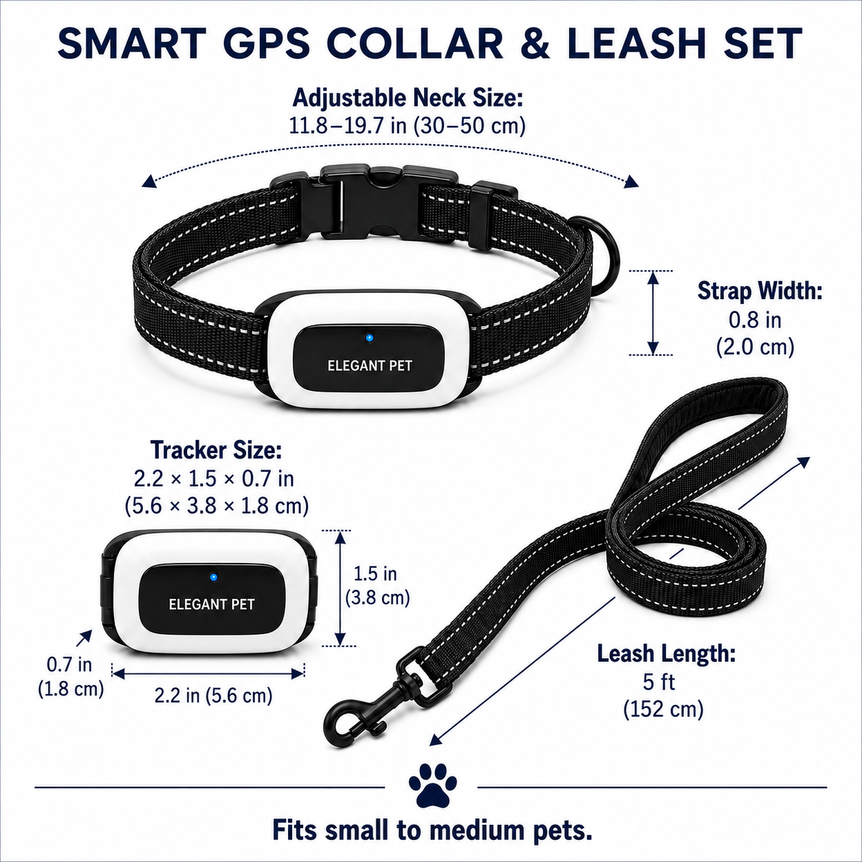 ELEGANT PET Smart GPS Dog Collar & Matching Leash Set – Real-Time Tracking, Virtual Fence Alerts & App Control