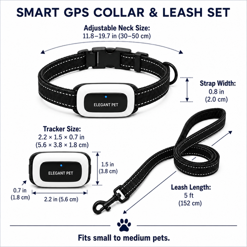 ELEGANT PET Smart GPS Dog Collar & Matching Leash Set – Real-Time Tracking, Virtual Fence Alerts & App Control