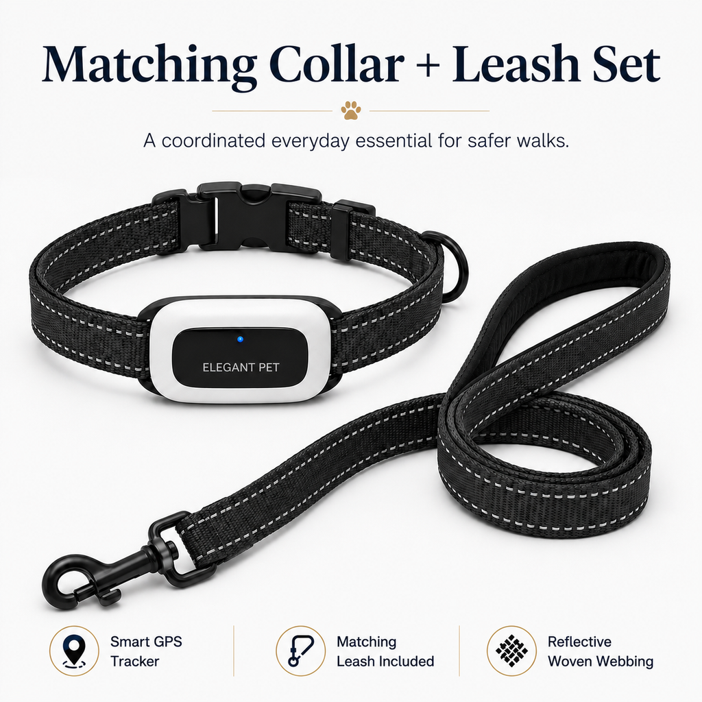 ELEGANT PET Smart GPS Dog Collar & Matching Leash Set – Real-Time Tracking, Virtual Fence Alerts & App Control