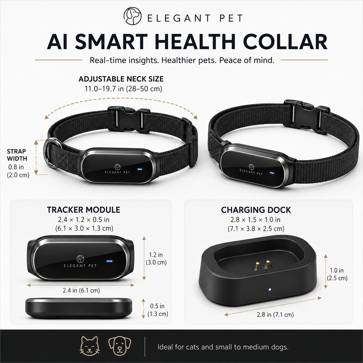 ELEGANT PET AI Smart Health Collar – Activity, Sleep & Wellness Tracking with App Connectivity