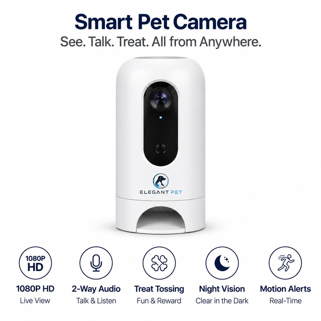 ELEGANT PET 1080p Smart Pet Camera with Treat Dispenser, Night Vision & Two-Way Audio