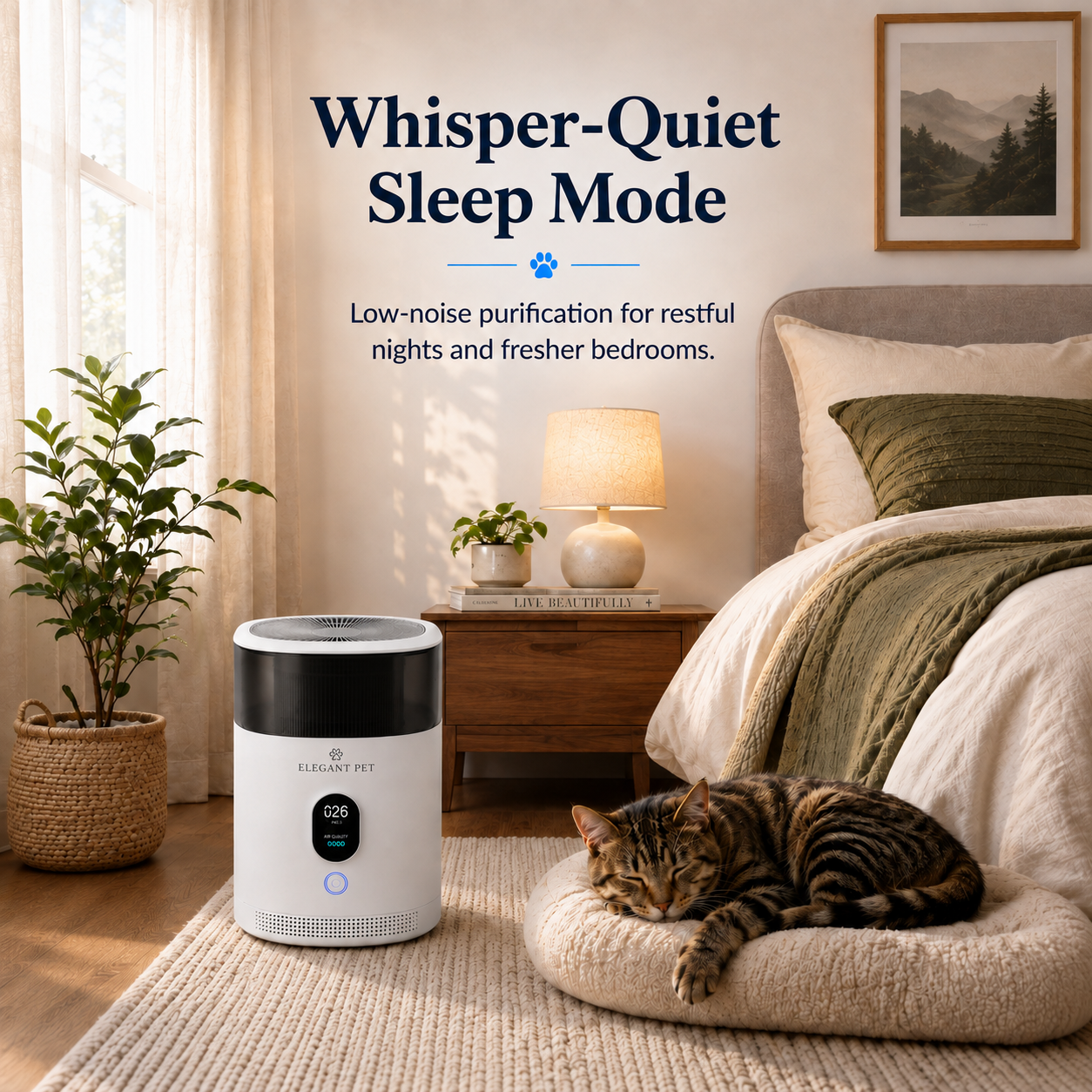 ELEGANT PET Smart Pet Air Purifier – 3-Stage Filtration, App Control & Quiet Sleep Mode