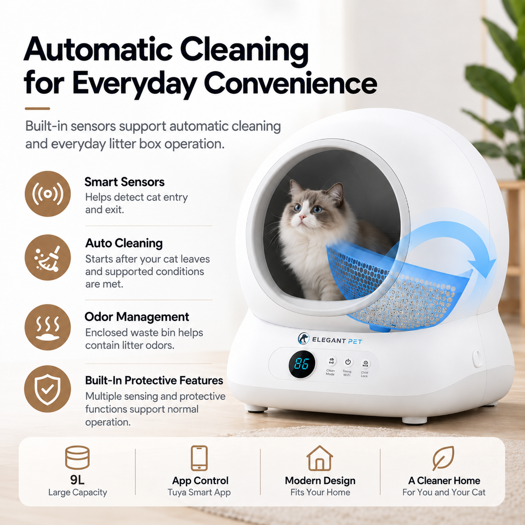 ELEGANT PET Smart Self-Cleaning Cat Litter Box with App Control