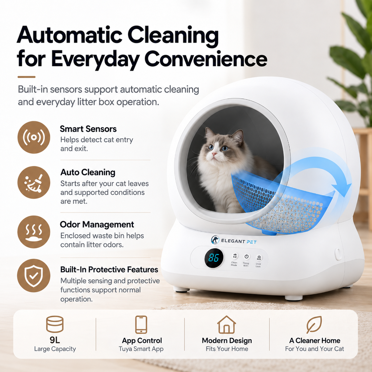 ELEGANT PET Smart Self-Cleaning Cat Litter Box with App Control