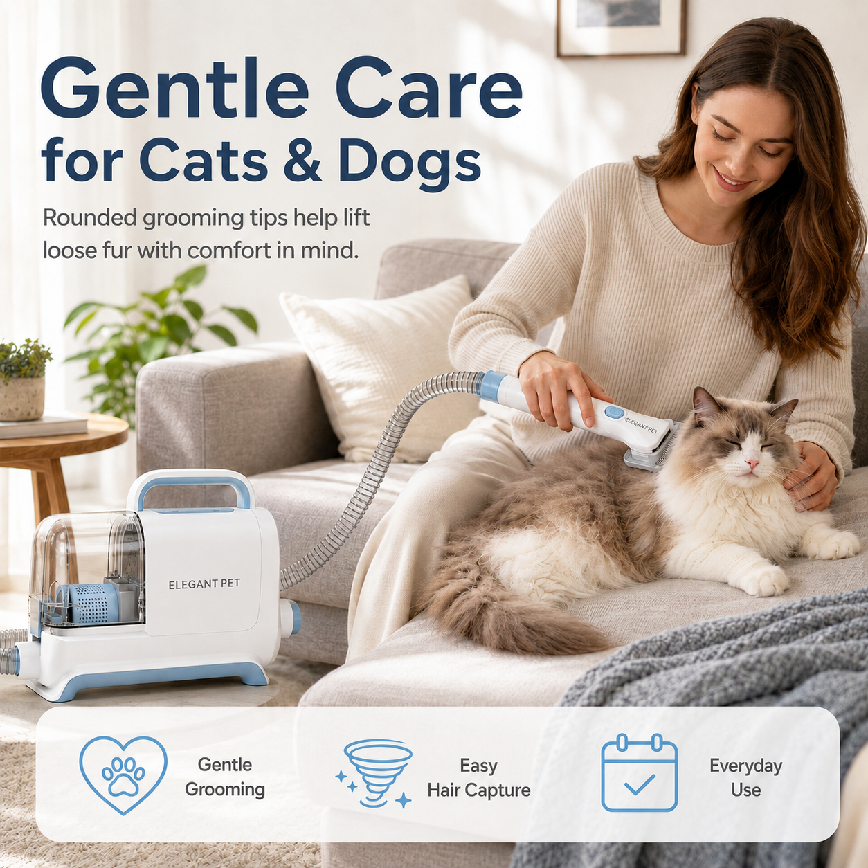 ELEGANT PET 7-in-1 Pet Grooming Vacuum Kit – Dog & Cat Hair Vacuum with Clippers, Grooming Brush & Deshedding Tools
