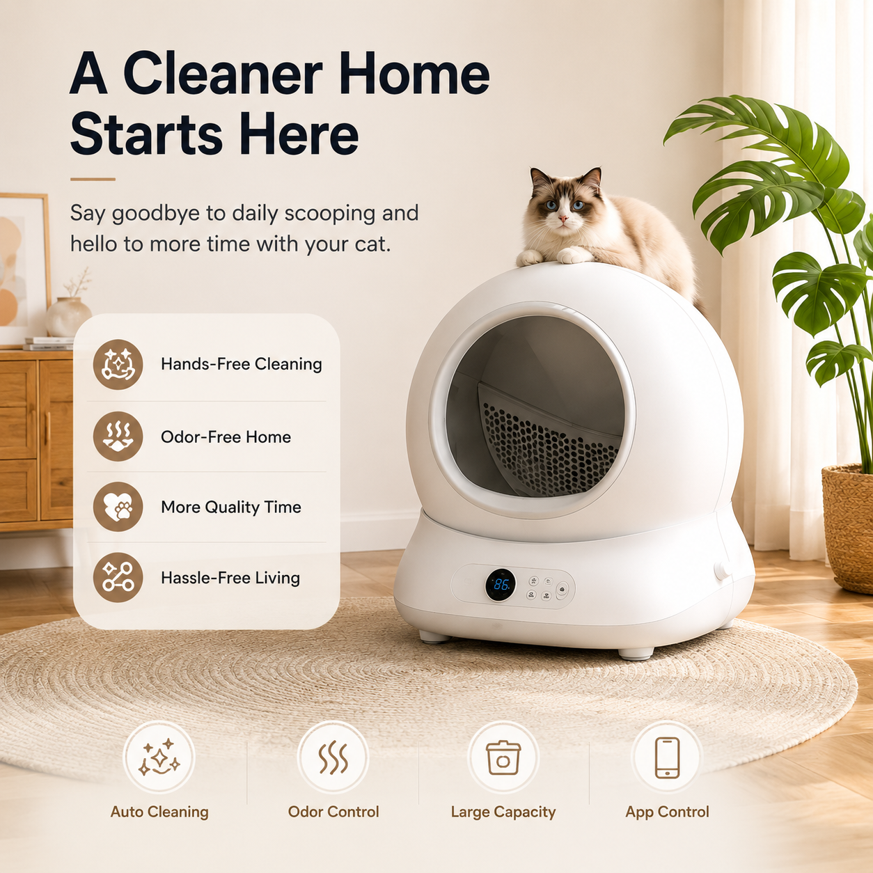 Smart Self-Cleaning Cat Litter Box – Automatic Cat Litter Box with App Control