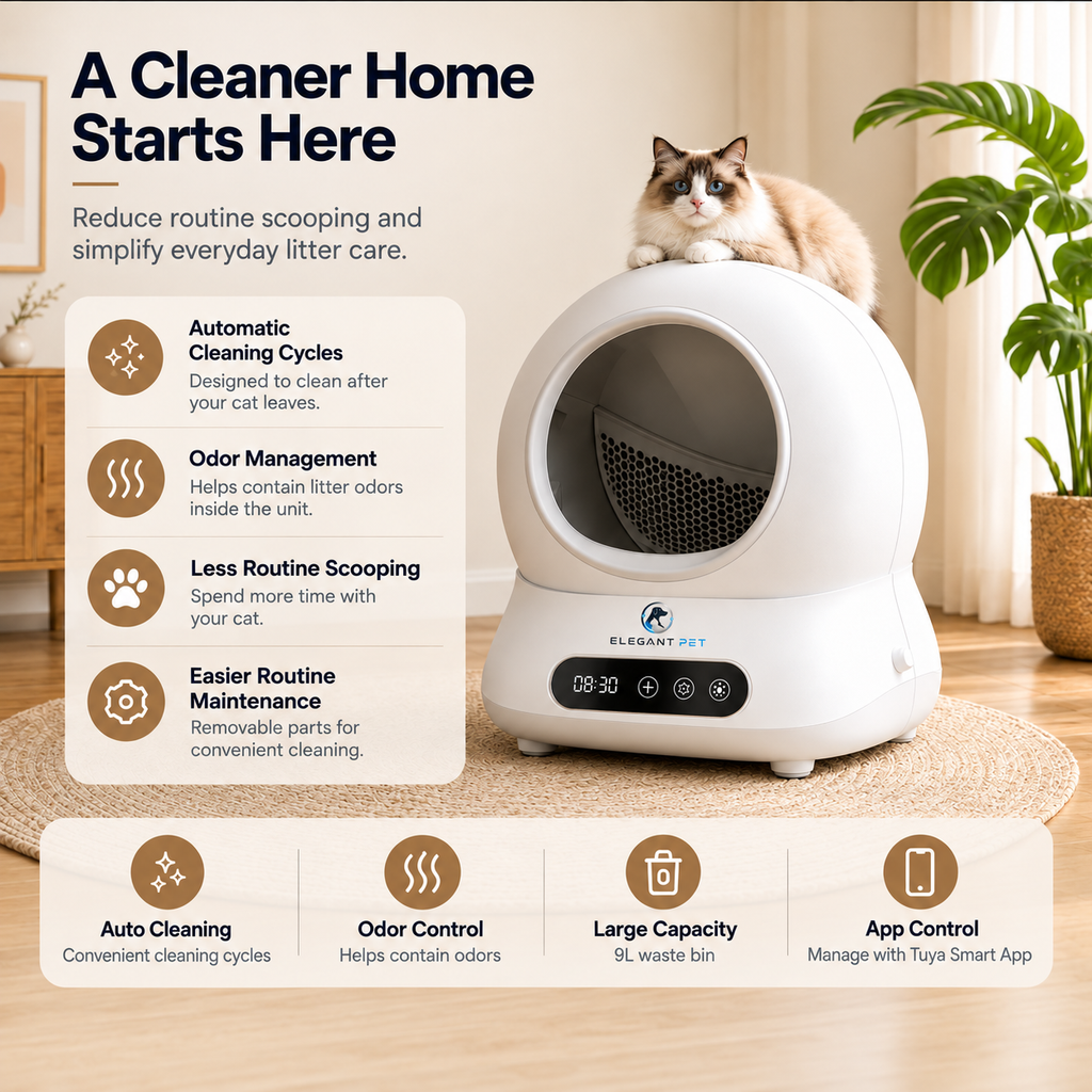 ELEGANT PET Smart Self-Cleaning Cat Litter Box with App Control